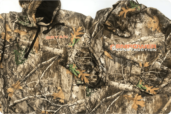 Empower Construction branded Realtree camouflage hoodies