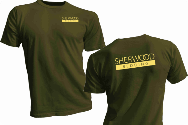 Sherwood Bedding branded green t-shirts