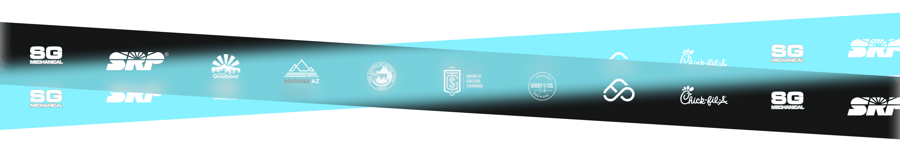 Crossing banners with client logos