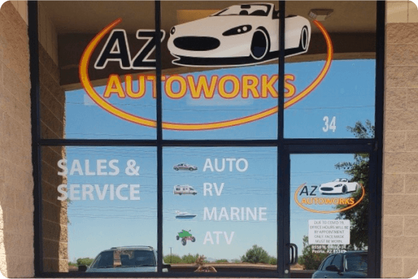 Window and door graphics for AZ Autoworks