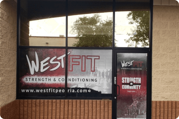 Window and door graphics for West Fit Strength and Conditioning